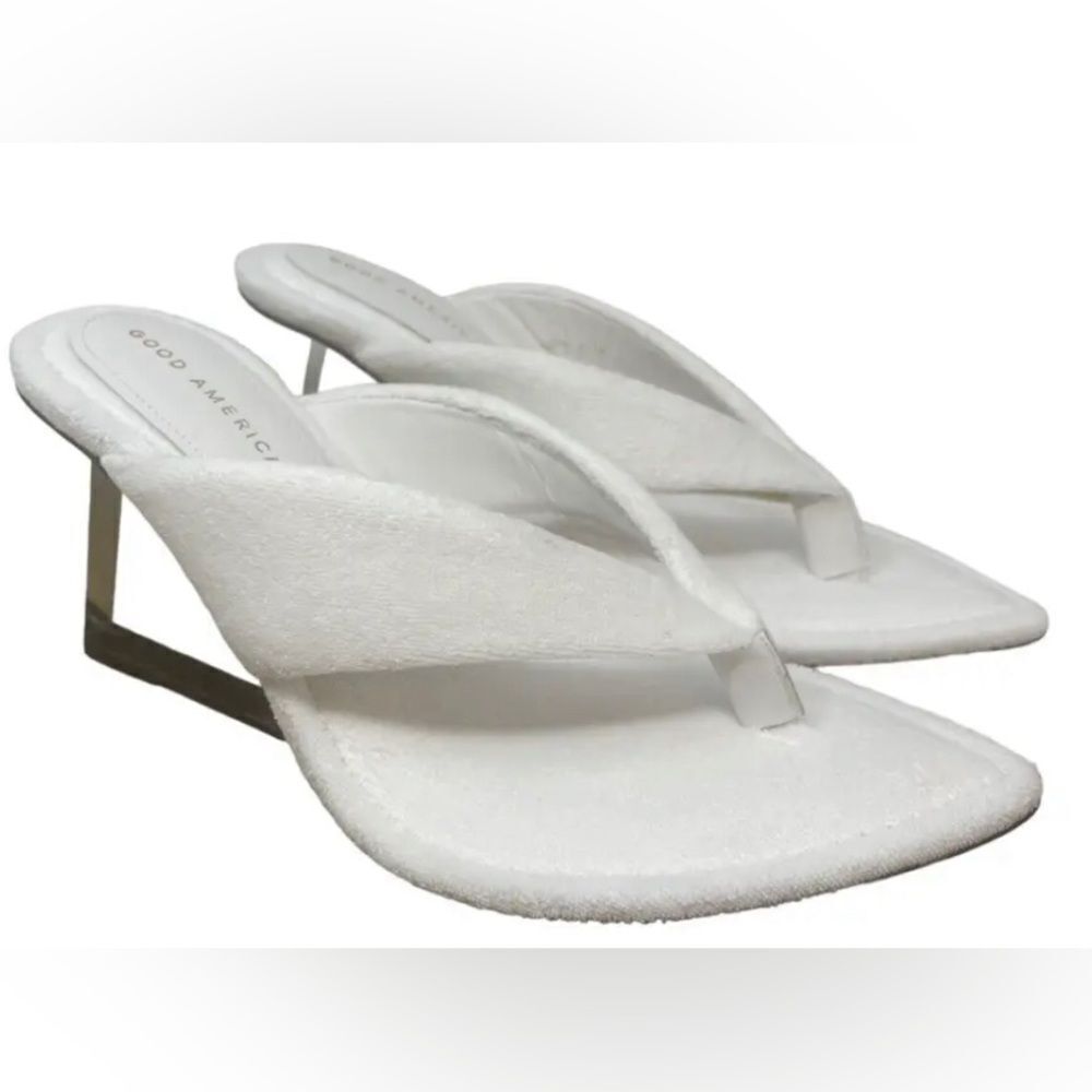 RARE Sold Out New Cinderf*cking Rella white terry Wedge sandal lucite heel Sz 7